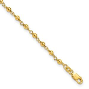 Kazi Luxury Sterling Silver Gold-tone Fancy Bead 9 inch Plus 1 inch ext Anklet